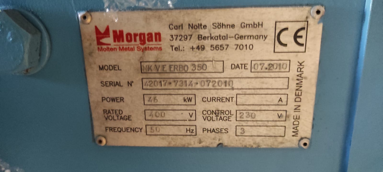 Тигельная печь MORGAN MKV E ERBO 350 O1803, б/у Тигельная печь MORGAN MKV E ERBO 350 O1803, б/у