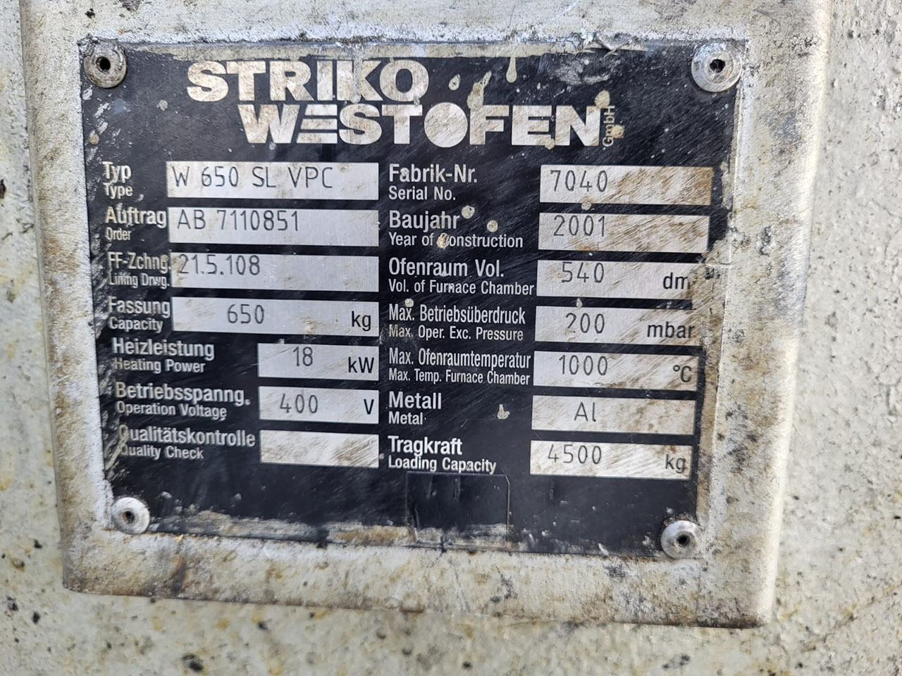 Дозирующая печь StrikoWestofen W 650 SL ProDos O1749, б/у
