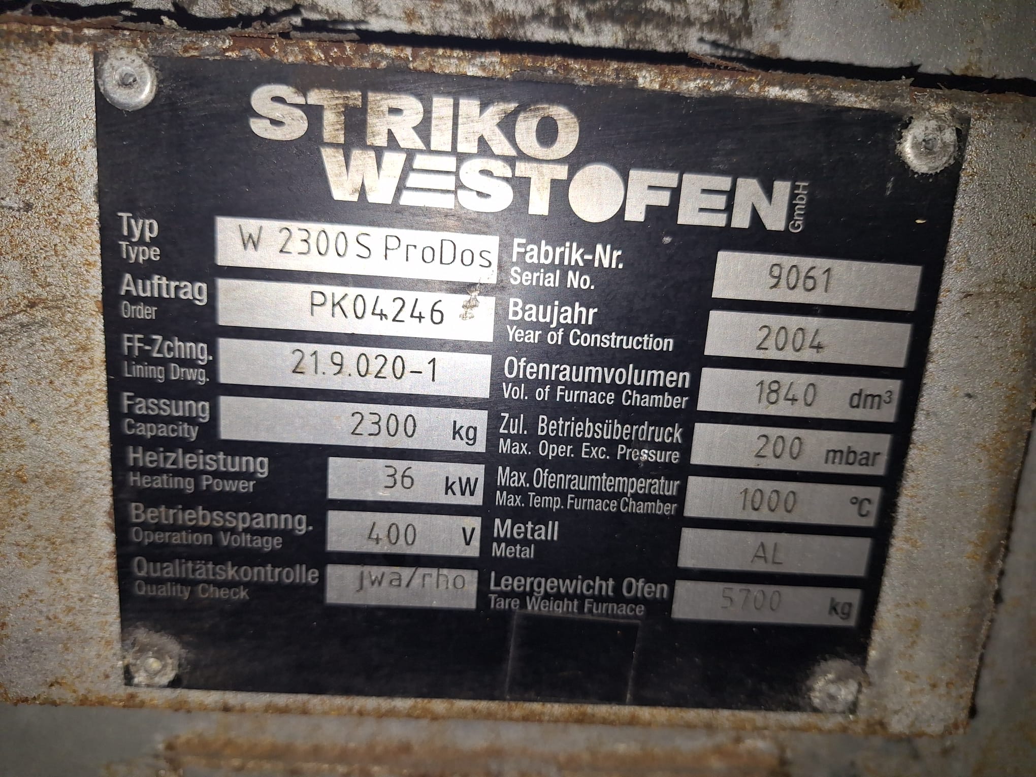 StrikoWestofen W 2300 S ProDos 3 дозировочная печь O1815, б/у StrikoWestofen W 2300 S ProDos 3 дозировочная печь O1815, б/у